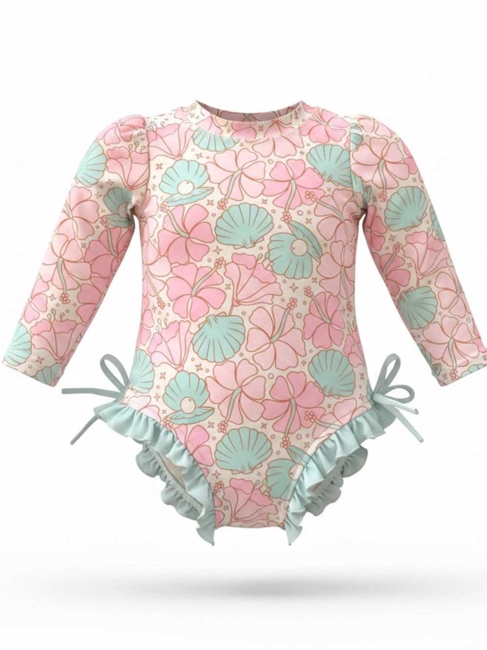 Caden Lane Swim Suit 18 -24 months Pink Mint green Ruffle One-Piece Rashguard